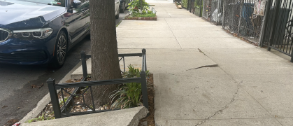 Broken sidewalk along Eighth Avenue in Brooklyn